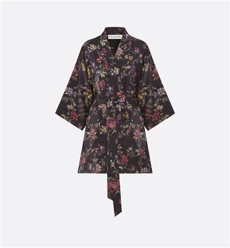 Chemise Twill de soie noire à motif Dior Herbarium multicolore